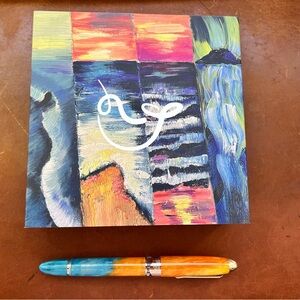 NIP Nahvalur Narwhal Fountain Pen Horizon Soleil Medium Nib Writing Orange Blue